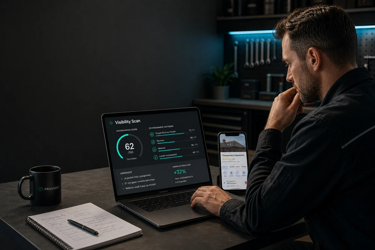 Analyse van lokale online zichtbaarheid op een tablet